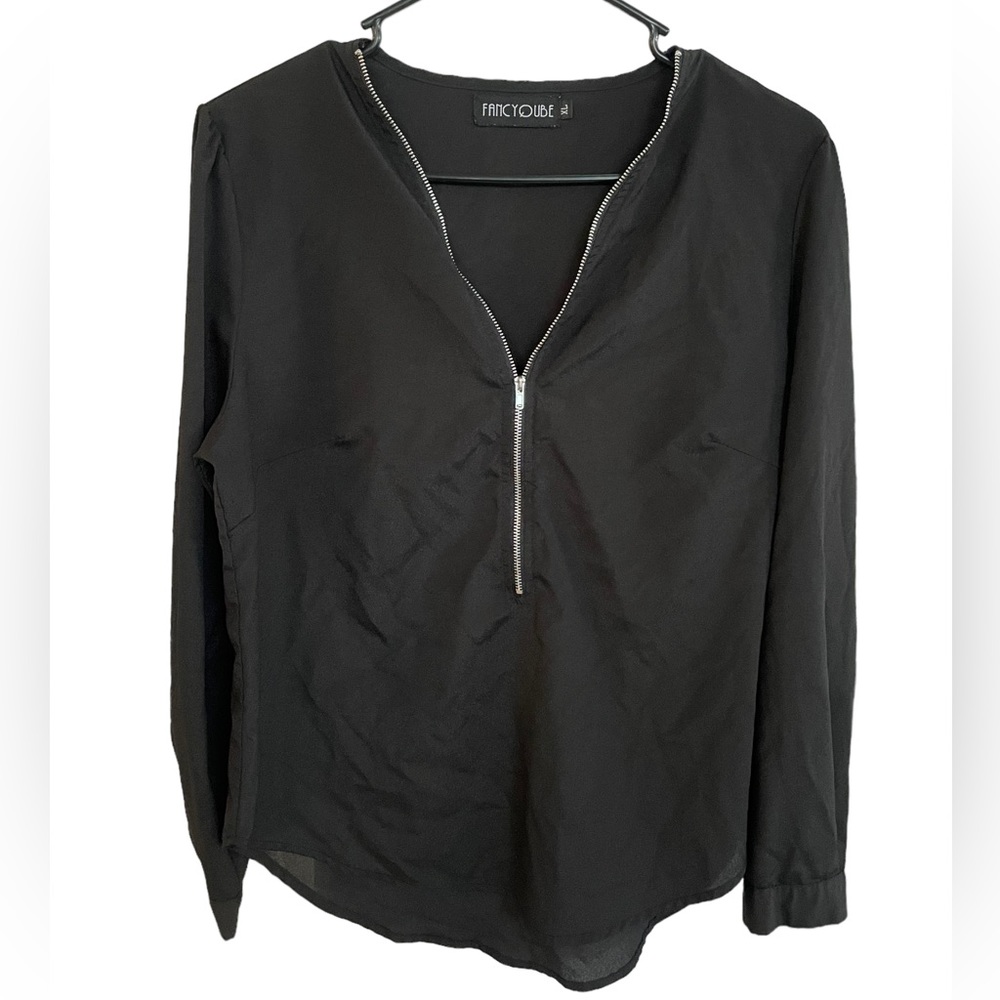 Fancy Qube Zipper Sheer Blouse Size XL EUC